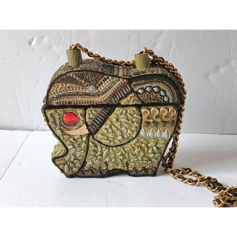 Vintage Mary Frances Elephant Box Bag Beaded Jeweled Crossbody Purse Rare 90s